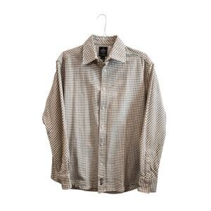 Starbury Mens Cream Button Down Striped‎ Flannel Cotton Shirt Mens